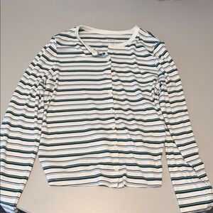 American Eagle Outfitters White and Blue and Green Striped Cardigan